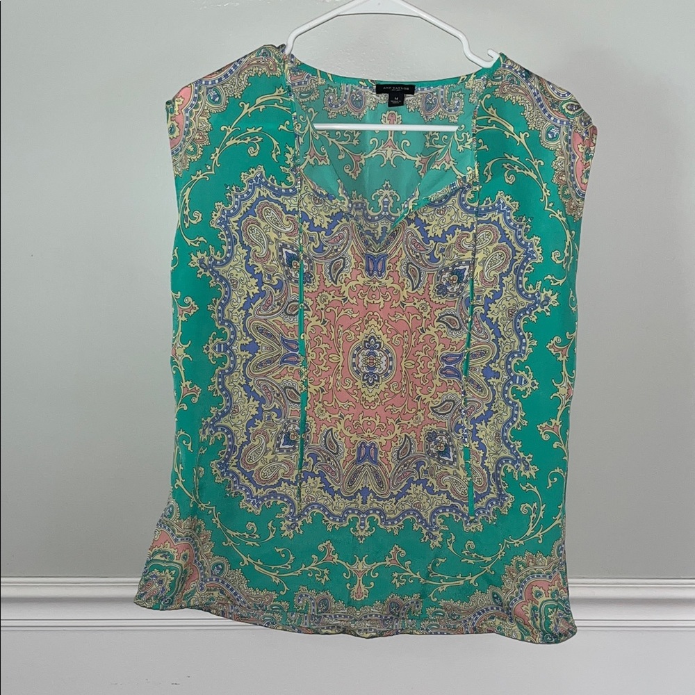 Ann Taylor Teal and Coral Paisley Blouse